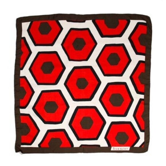givenchy Authentic Red Brown Black White Geometric Square Silk Scarf - Picture 1 of 7
